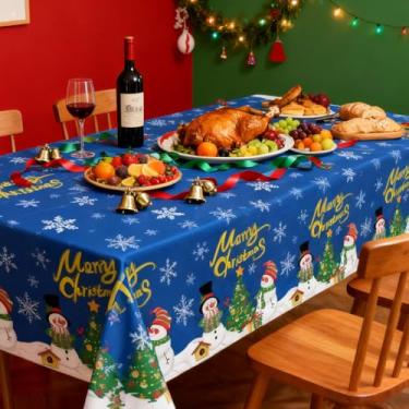 Imagem de Toalha de mesa de plástico descartável para decoração de Natal, retangular, 1 pacote com 137 x 274 cm, decoração de festa, decoração de mesa para ambientes internos e externos, material de festa, pano