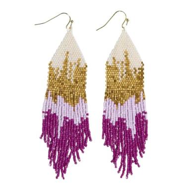 Imagem de INK+ALLOY Claire Ombre Misto Metálico 10 cm Franja com Contas Brincos Luxuosos Artesanais para Boêmio Moderno (Magenta)