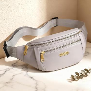 Imagem de Bolsa de cintura ajustável com fecho de zíper, pochete moderna para mulheres, bolsa transversal de nylon para viagens e uso casual, Cinza, One Size, uso diário