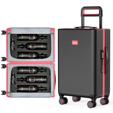Imagem de MGOB Wine Suitcase Bagagem de transporte com 6 garrafas para aviões - Trava aprovada pela TSA, inserção removível e rodas giratórias, Preto, Carry on luggage, Rígido