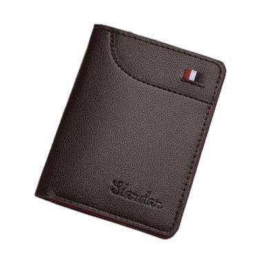 Imagem de Carteira super fina e macia de couro PU, mini carteira para cartão de crédito, porta-cartões, Marrom