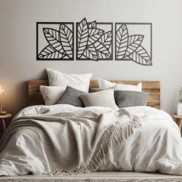 Imagem de Quadro Decorativo Folhas Vazado MDF 3mm Folhagens 3 peças(PRETO FOSCO)