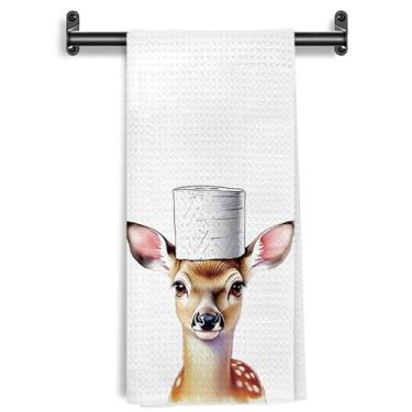 Imagem de WARDOS Toalhas de mão engraçadas de banheiro de veado, presentes para amantes de cervos para mulheres e homens, toalhas de mão decorativas de animais sika para banheiro, banheiro, banheiro, banheiro