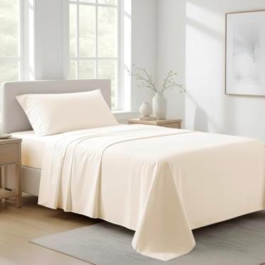 Imagem de Ashton Sheets Lençóis 100% Algodão Orgânico, Tamanho Solteiro, GG - Conjunto de Lençóis de Tecido Percal Twin GG de Algodão Orgânico, Macio, Refrigerante, Fresco e Respirável, Bolso Profundo de 41 cm