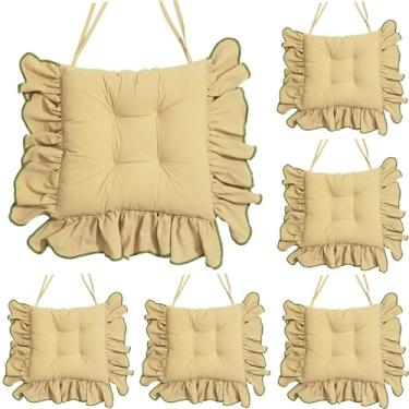 Imagem de 6 Pack Cotton Ruffles Chair Cushion For Dining Chairs, 16IN Soft Comfortable Chair Pads With Ties Farmhouse Country Seat Cushion For Kitchen Chairs Office Chairs(E)