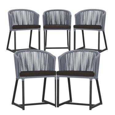 Imagem de 5 Cadeiras De Jantar Noronha Preta Corda Náutica E9 Trama Prata
