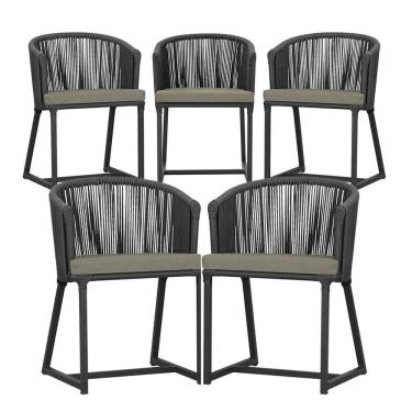 Imagem de 5 Cadeiras De Jantar Noronha Preta Corda Náutica E8 Trama Preto