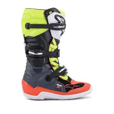 Imagem de Alpinestars Botas de motocross Youth Tech 7S, proteção off-road com certificação CE, conforto e flexibilidade, 8, cinza escuro/vermelho fluorescente/amarelo