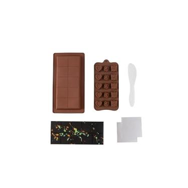 Imagem de Pacote com 2 moldes de barra de chocolate de silicone profundo com folhas de alumínio e raspador, molde de bala grande de grau alimentício antiaderente para barras de pistache de Dubai recheadas