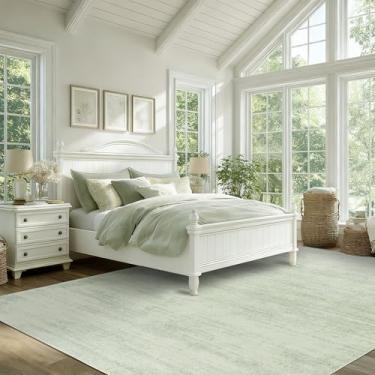 Imagem de BILEEHOME Tapete verde sálvia, 22 x 30,5 cm, minimalista, moderno, estilo abstrato, extra grande, para escritório, sala de jantar, mesa, verde claro, revestimento de piso com pelo baixo