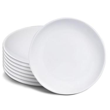 Imagem de ZJMONE Pratos de melamina, 8 peças, leve, inquebrável, conjunto de pratos de jantar, alimentação, servir, acampamento, reutilizável e lavável na lava-louças (20 cm)