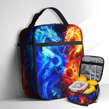 Imagem de Lancheira de jogos para meninos, dragão, videogame, lancheira para crianças, meninas, adolescentes, isolada, reutilizável, portátil, leve, térmica para homens, mulheres, adultos, escola, viagem
