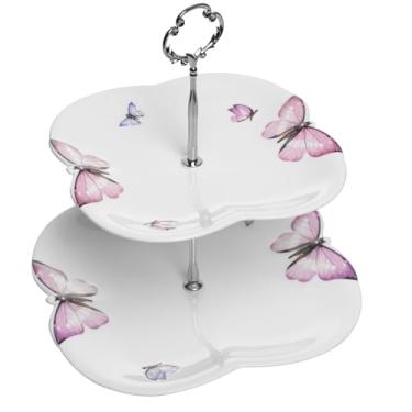 Imagem de WOLFF - Prato Duplo Porcelana para Doces Borboletas Branco 20cm/24cm x 25cm.