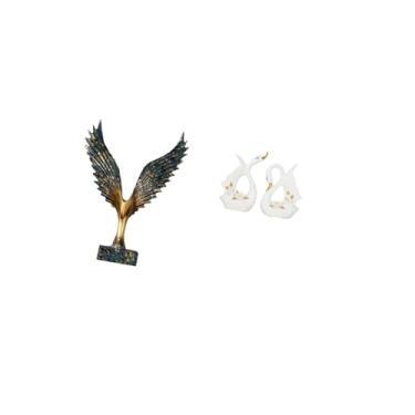 Imagem de Fenteer Escultura Elegante de Resina com Asas de Cisne, Ornamento de Casal Feng Shui, Estátua de Animal de Cerâmica Lisa para Estante, Armário, Decoração de M