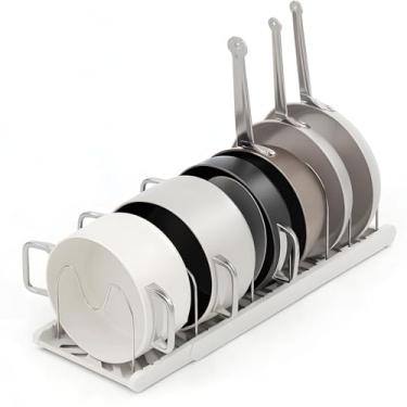 Imagem de OMISTAR Organizador de panelas expansíveis, suporte ajustável com 7 divisórias de aço ajustáveis, prateleira de secagem para armário de cozinha, bancada, assadeiras e bandejas