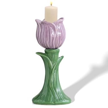 Imagem de Suporte de castiçal de cerâmica, suporte de vela para velas cônicas, incenso, Santo Palo, festas de casamento de Natal, Halloween, exibição de decoração de casa para sala de jantar (Roxo)