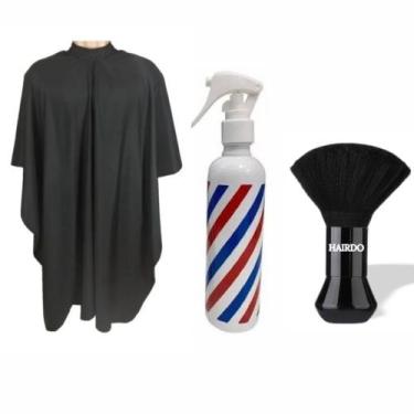 Imagem de Kit Basico Barbeiro Cabeleireiro Capa De cetim Com Zíper + Borrifador 