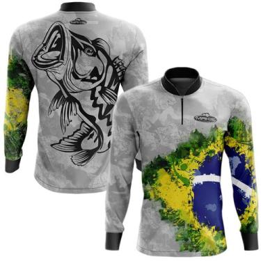 Imagem de Camisa Makis Fishing Com Proteção Uv Manga Longa Patriota, P, Tucunare