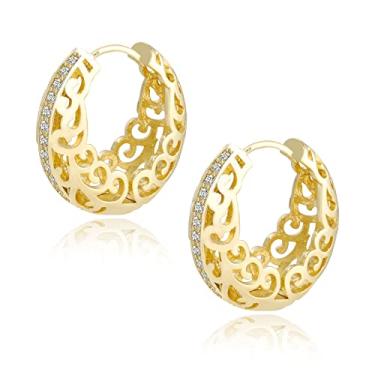 Imagem de Brincos de argola de ouro grosso para mulheres, brincos de argola grandes de zircônia cúbica perfurada em ouro 14 quilates prata esterlina 925 com argolas hipoalergênicas, Prata esterlina Zircônia