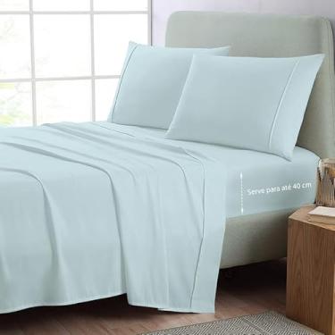Imagem de Pizuna Jogo de lençol queen 4 pecas algodao Bebe Azul, 400 fios de algodão 100% sateen de fibra longa conjunto lençol queen