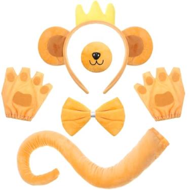 Imagem de Maiteenly Conjunto de 5 peças de fantasia de macaco para homens e mulheres adultas, faixa de cabeça de orelha, luva de nariz, laço de pata, animal acessórios de Halloween (faixa de cabelo de coroa