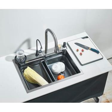 Imagem de TINICO Kit Cuba Gourmet Cozinha Pia Aço Inox 304 60x45CM, Pia De Cozinha, Com Torneira Extraível, Slot Único Grande, Integrado Digital Display Faucet Set, Acessórios Para Pias