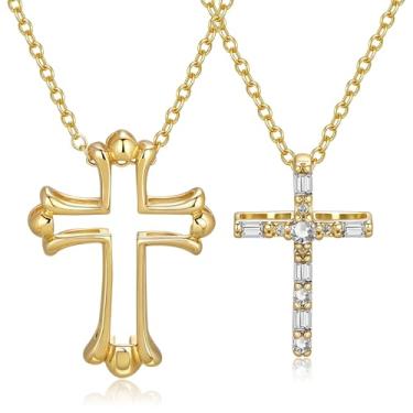 Imagem de immerFancy 2 colar de cruz de ouro combinando para casal, pingente de cruz de zircônia cúbica gótica, pingente de amizade, para mulheres, homens, casais, joias religiosas, presentes de aniversário