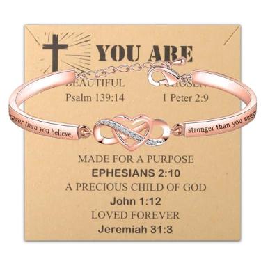 Imagem de FEELMEM You are Braver Stronger Smarter Than You Think Pulseira to My Daughter Presente Versículo da Bíblia Presentes de batismo de aniversário, Medium, Cooper, Ágata