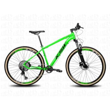 Imagem de bicicleta Aro 29 KSW XLT 100 em Aluminio 1x12v Pedivela Single coroa Unica Catraca Cassete 11/50 Dentes Freio a Disco Suspensão,19,Verde Neon Preto