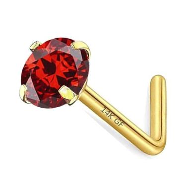 Imagem de CHARMONLINE Brincos de nariz preenchidos com ouro 14K, pedra do mês de nascimento em forma de L, anel de nariz de aço inoxidável 20G, 3 mm, zircônia cúbica, curva, L, piercing de nariz hipoalergênico