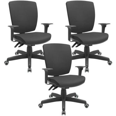 Imagem de Kit 03 Cadeiras De Escritório Diretor Office Base Giratória Preto Alta Flexi P03 Vinil Preto - Lyam
