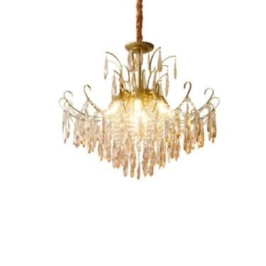 Imagem de Luminária pendente nórdica retrô pós-moderna de luxo, com detalhes em cristal francês e luz quente | Ideal para sala de estar, quarto, restaurante e bar (B/80CM)