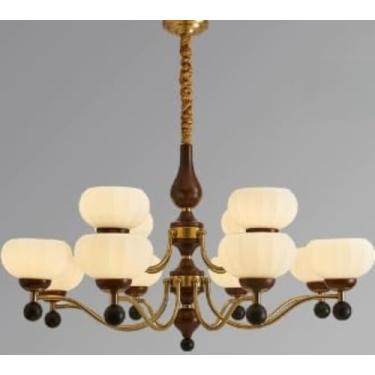 Imagem de Luminária pendente retrô francesa e americana - Madeira maciça com acabamento em nogueira, suave para os olhos | Ideal para quarto, sala de jantar (estilo vintage francês) e sala de estar (e