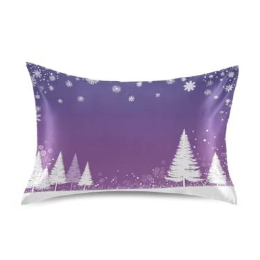 Imagem de ATTX Fronha de almofada branca para árvores de Natal com fecho de envelope para cabelo e pele, macia, respirável, suave, ambos os lados, capa de almofada de seda refrescante (Queen 50 cm × 76 cm, 1
