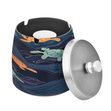 Imagem de Blueangle Cinzeiro de tartarugas azuis escuras com tampa para cigarros, à prova de vento/chuva, aço inoxidável, sem fumaça, inodoro, cinzeiro para uso interno ou externo (552)