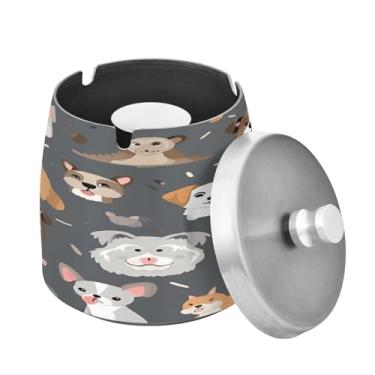 Imagem de Blueangle Cinzeiro de desenho animado para cães com tampa para cigarros, à prova de vento/chuva, aço inoxidável, sem fumaça, inodoro, cinzeiro para uso interno ou externo (526)