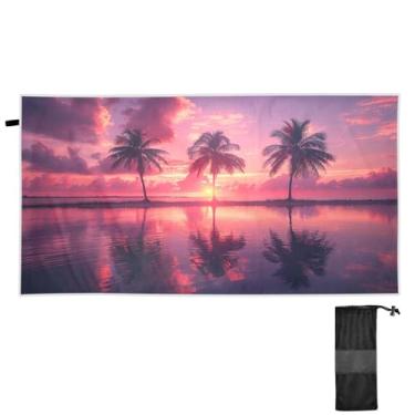 Imagem de Blueangle Linda toalha de praia com palmeiras nascer do sol - Toalhas de viagem leves e compactas de grandes dimensões - Toalha super absorvente de secagem rápida para natação, acampamento e férias