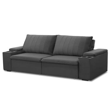 Imagem de Sofá Retrátil E Reclinável 3 Lugares 225cm Com Porta Copos Ballarat Grafite