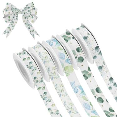 Imagem de SEHANY 5 rolos de fita de Natal 0,59 polegadas 5 jardas folhas verdes fitas de tecido festival fitas de cetim fitas decorativas de Natal para embrulho de presente faça você mesmo artesanato grinalda