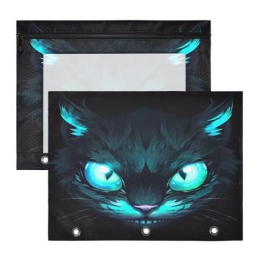 Imagem de ATTX Pacote com 2 bolsas de fichário azul neon olho de gato - bolsa impermeável com zíper de 3 anéis com janela transparente, acessórios de material de escritório para estojos de lápis e organizador