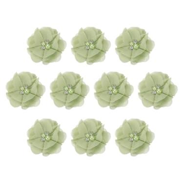 Imagem de Flores de chiffon de 5 cm, 10 peças de tecido, apliques de costura, enfeites com pérolas de strass para artesanato faça você mesmo, tiaras de casamento, decoração de festa, verde claro