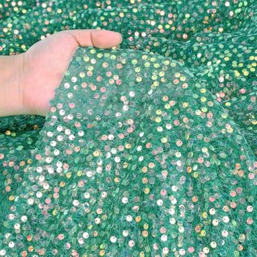 Imagem de Tecido de lantejoulas verde-escuro da The Yard 5 mm Iridescente Glitter Mesh Bordado 2 jardas Verde Escuro Tecido Brilhante para Costurar Roupas Personalizadas Vestido Sereia Natal Decoração de Mesa