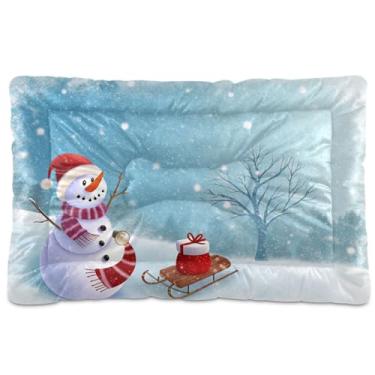 Imagem de ATTX Linda cama de Natal boneco de neve para cães e gatos - Cama retangular ultra macia e confortável para animais de estimação para cães e gatos pequenos, 61 x 45 cm (89)