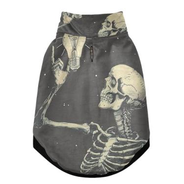 Imagem de SEHANY Casaco de cachorro com tatuagem de caveira para cães pequenos, superquente à prova de vento, jaqueta de inverno macia e aconchegante para clima de neve fria com coleira para animais de