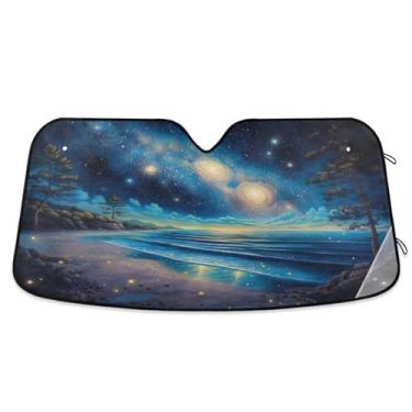 Imagem de ATTX Bela cena de praia pára-brisa de carro 139.7 cm x 70.1 cm escudo solar universal com proteção UV, persiana de janela frontal automática dobrável para sedãs SUVs caminhões #51