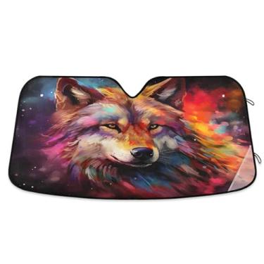 Imagem de ATTX Para-brisa de carro Lobo colorido 144.8 cm x 80.0 cm Protetor solar universal com proteção UV, persiana de janela frontal automática dobrável para Sedans SUVs caminhões #465