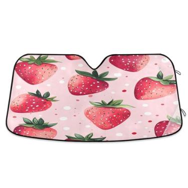 Imagem de ATTX Delicious Strawberries Para-brisa de carro 144.8 cm x 80.0 cm Protetor solar universal com proteção UV, persiana de janela frontal automática dobrável para Sedans SUVs caminhões #368