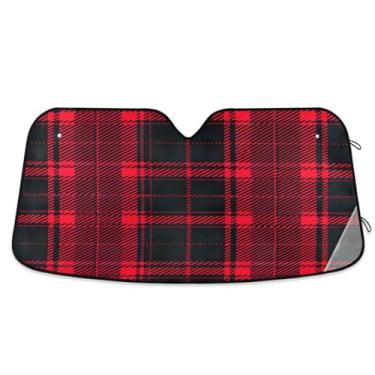 Imagem de ATTX Para-brisa de carro xadrez vermelho e preto 134.6 cm x 59.7 cm Escudo solar universal com proteção UV, persiana de janela frontal automática dobrável para caminhões Sedans SUVs #422