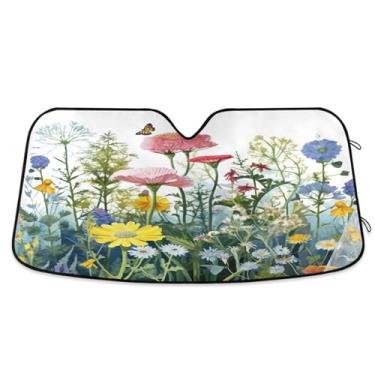 Imagem de ATTX Wildflowers Para-brisa Carro Borboleta 144.8 cm x 80.0 cm Escudo Solar Universal com Proteção UV, Persiana de Janela Frontal Auto Dobrável para Sedans SUVs Caminhões #457