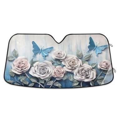 Imagem de ATTX Blue Roses Para-brisas Carro Para-brisa 144.8 cm x 80.0 cm Escudo Solar Universal com Proteção UV, Auto Dobrável Persiana Frontal para Sedans SUVs Caminhões #100